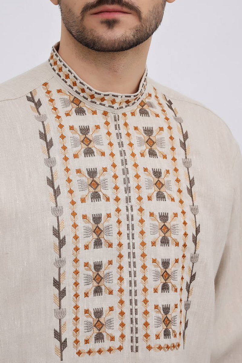 Men's linen embroidered shirt Danylo beige